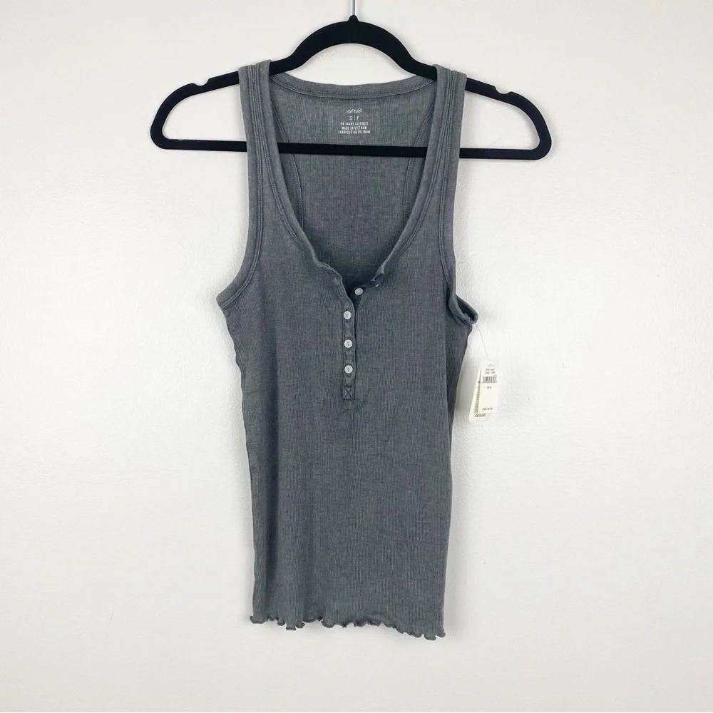Aerie Offline Ribbed Henley Racerback Buttons Tank Top Gray Size S NWT - Picture 2 of 6